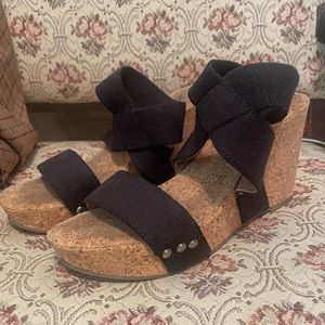 Lucky Brand Stretch Fabric Cork Wedges Boho Bohemian Hippie Sandal